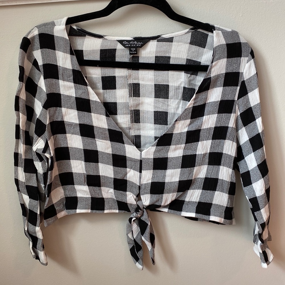 Miss Selfridge Black and White Gingham Top